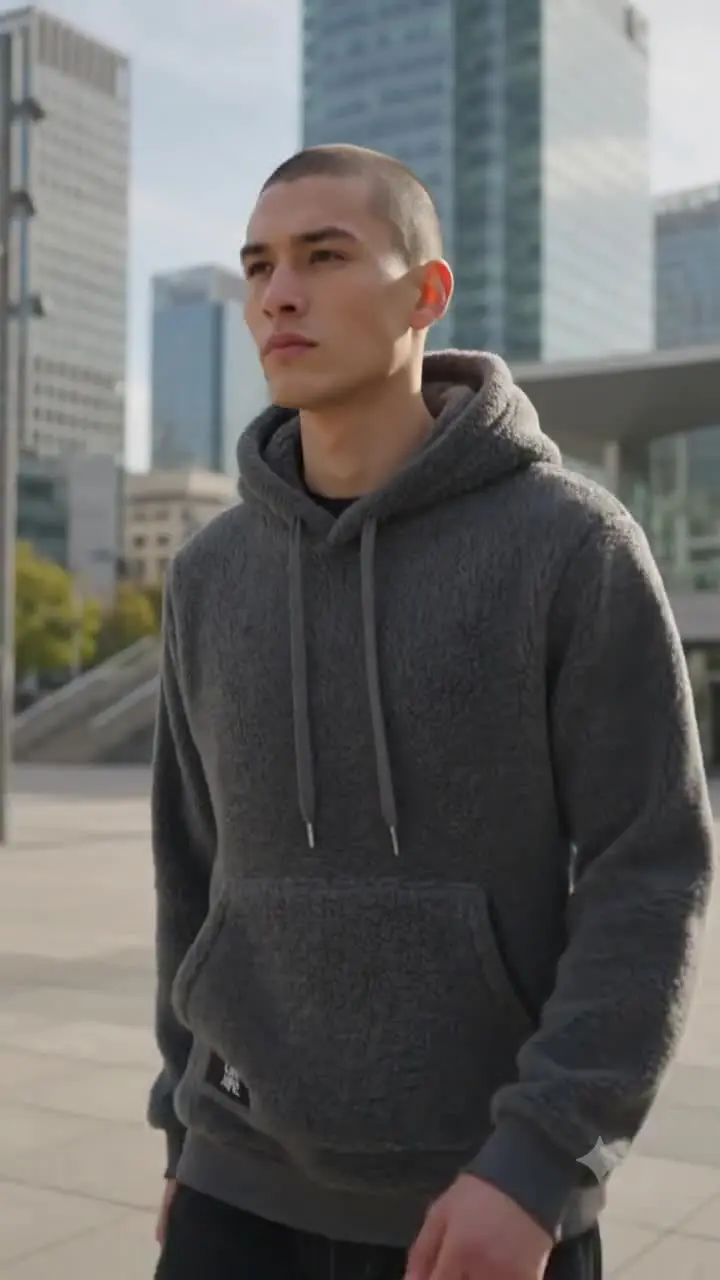 Modelos OMATIC caminando con hoodies en tonos neutros